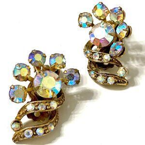 Vintage Selini Aurora Borealis Rhinestone Clip-On Earrings